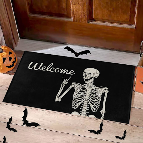 Hauskoja Halloween-kalloja Ovella - Matto, Olohuoneen Keittiön Lattiamatto, Koti Halloween Sisä- ja Ulkokoristelu 17 x 29 Tuumaa