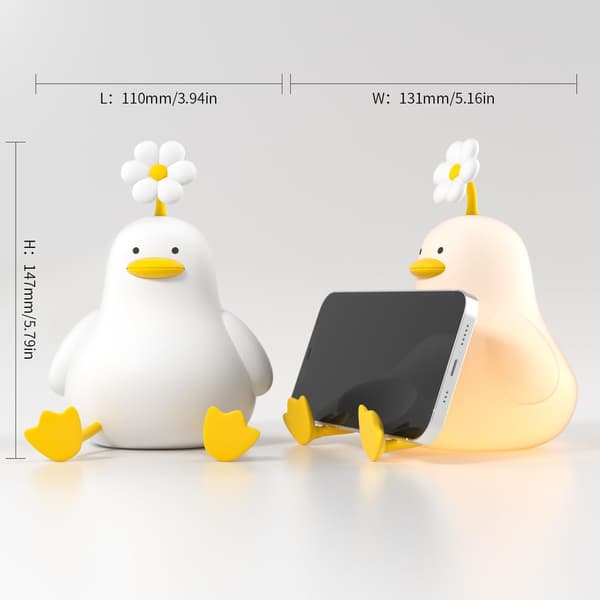 Søt And Nattlampe For Barnerom Dimbar LED Lampe Med Timer Hvit