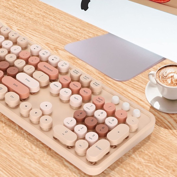Trådlöst tangentbord och mus-kombo - 2.4G Retro Round Keycaps
