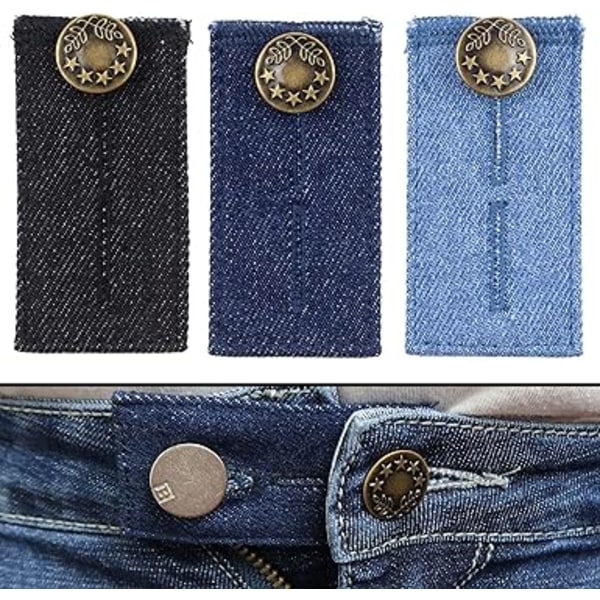 Belteforlenger for jeans og bukser, sett med 3, midjeforlenger opptil