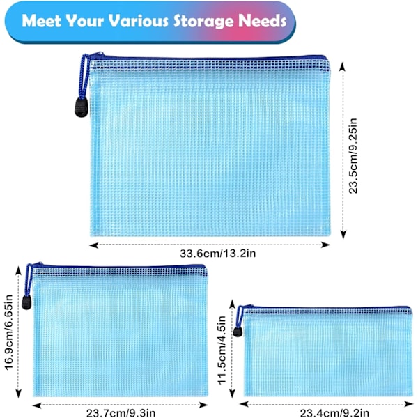 Plastmapp A4+A5+A6, 15 dragkedjor, PVC Mesh dragkedja