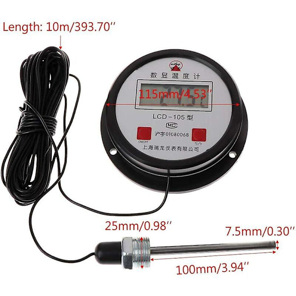 Industriell digitalt termometer for høy temperatur med 10m sonde