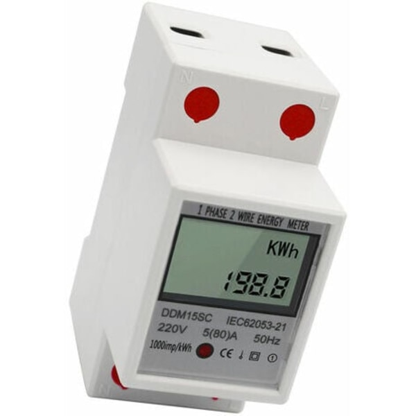 LCD digital display DIN-skinne enfaset energimåler 5-80A 220V 50Hz Elektronisk KWh-måler Energiforbruk Monitor D