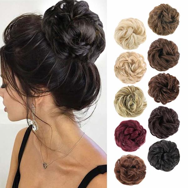 1 stk Messy Bun Hårextensjon Scrunchie Krøllete Bølget Messy Syntetisk Chignon for Kvinner Oppsett Hårtilbehør Natural Black