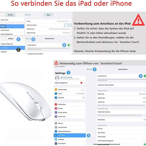 Gjenladbar Bluetooth-mus for bærbart nettbrett