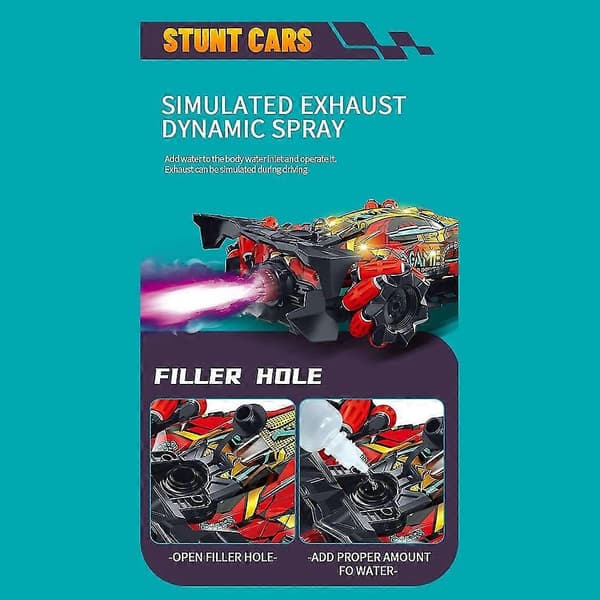 Fjernstyrt bil, stuntbil 2.4ghz med funksjonslys, musikk og sidedrift (h) red-2 controller-2 battery