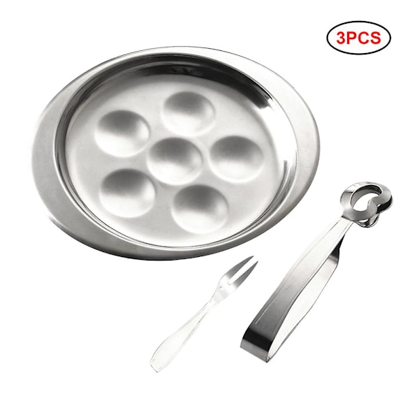 Stainless steel snail dish Escargot set 6 compartment snail dish with tongs and fork