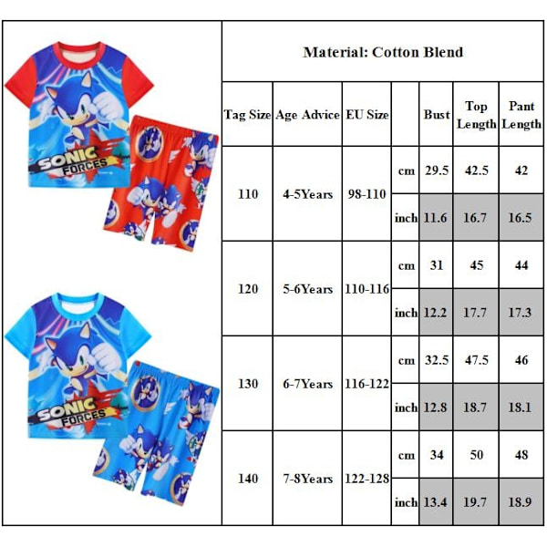 Sonic The Hedgehog Pojkarnas Baddräkt Badkläder Barn T-shirt Shorts Set - Perfekt Röd Röd Ed 130CM
