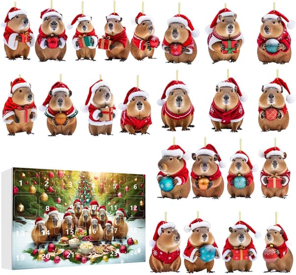 Capybara Adventskalender, Nedtælling til Julen 2025, Akryl Julepynt