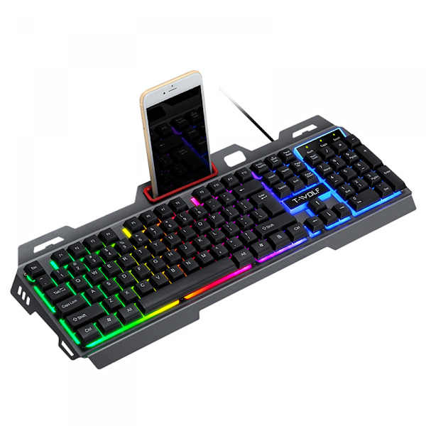 Trådlöst spelande tangentbord och mus, regnbågsbelyst laddningsbart tangentbord, mekaniskt tangentbord och 7-färgad ljudlös spelmus för Windows PC