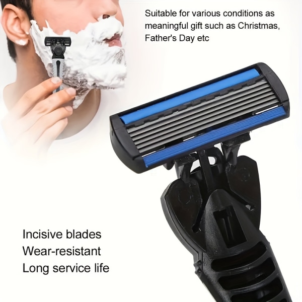 Manuell barbermaskin, 6-lags barberblad, barbermaskin i rustfritt stål, reserveblader 1 Toolholder