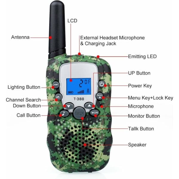 Camouflage Walkie Talkie - Lang rækkevidde 3 km, 2 stk