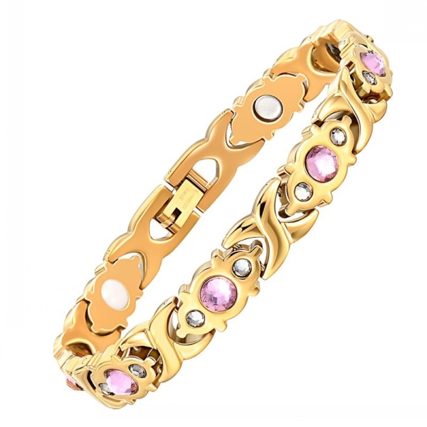 Dam Armband i Rostfritt Stål Magnetisk Sten Rhinestone Bling Handkedja Guld Silver Smycken Mors Dag Present (Guld) Stvle C