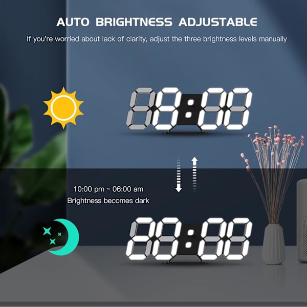 3D LED Digital Väggklocka Stor Luminous Väckarklocka Tyst