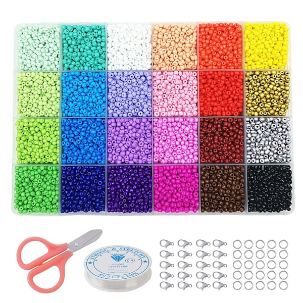 DIY - Perleæske - Seed beads - 4 mm - 4800 stk. - Smykkefremstilling i flerfarvet - Perfet