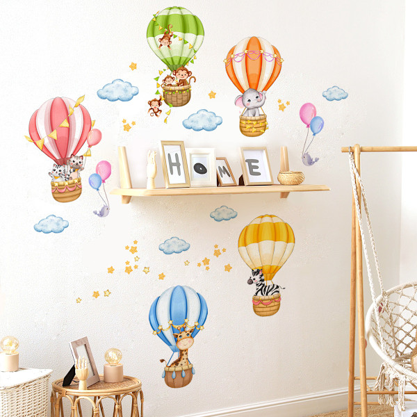 Hot air balloon animal wall decal, flower monkey giraffe elepha