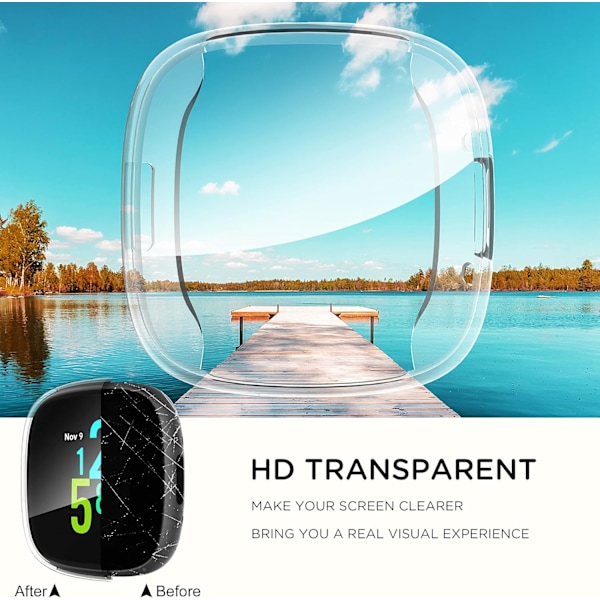 Diruite 4-pakkaus kotelo Fitbit Versa 4/Sense 2 näytönsuojalle, HD iskunkestävä pehmeä TPU-kotelo Fitbit Versa -kellolle Black+Gun Color+Blue+Clear