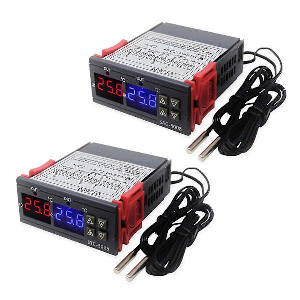 2x Stc-3008 Dobbel Digital Inkubator Termostat Display Temperaturkontroller 12v