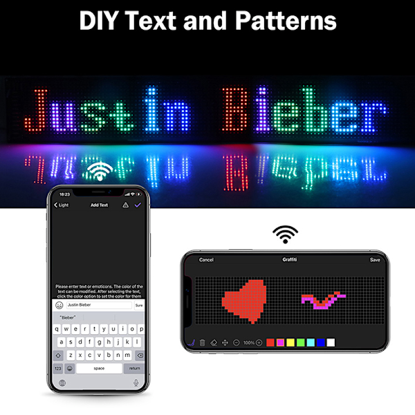 Bil LED-skylt Flexibel LED-matrispanel USB Bluetooth-applic 12*59cm