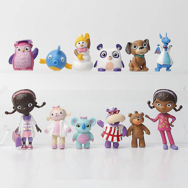 12-pack Doc McStuffins Figuriner Leks - Doktor Lamby Får, Knappad Drake, Hallie Flodhäst, Cool Snögubbe, Modelldockor, Barnpresent