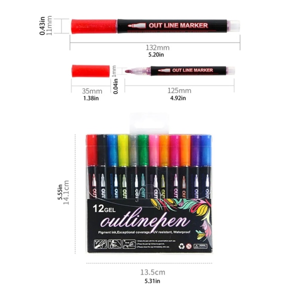 24 farger dobbel linje highlighter, markørsett, konturmarkør, fotoalbum, tegnepenn for maling, håndverk