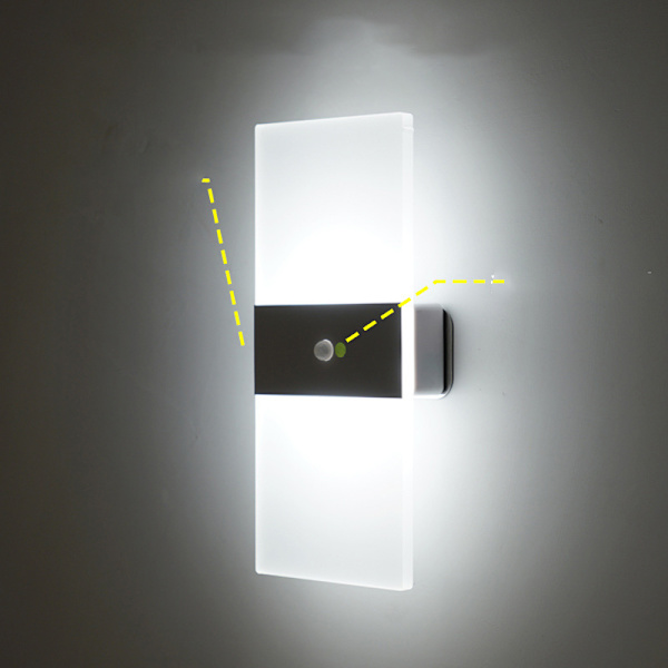 Svartvit lampa - inomhus rörelsesensor vägglampa, batteridriven