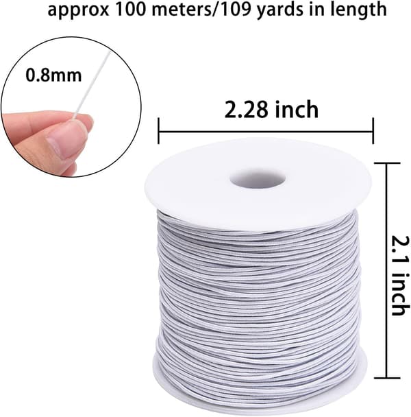 Elastisk snor for smykkelaging, elastisk tråd for perler, armbånd, håndverk 0,8 mm hvit 100 m