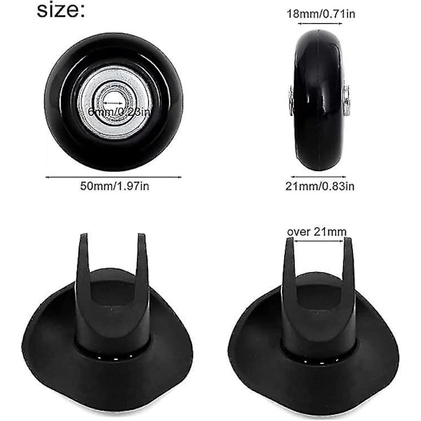 50mm Sæt af 4 Kuffert Hjul Kuffert Udskiftningshjul Gummi Trolley Kuffert Hjul Udskiftningsdele Drejelige Hjul Lejer