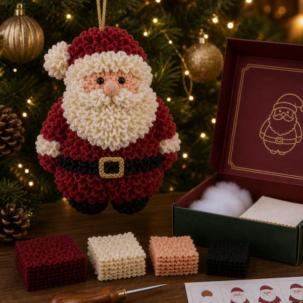 DIY 3D Stoff Julepyntsett, Håndlaget Poke Håndverkssett for Juledekor 3