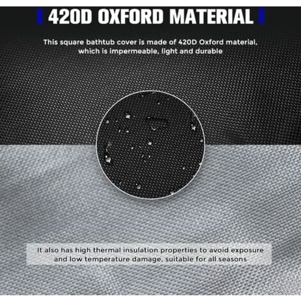 Meget holdbar og vandtæt 210d firkantet jacuzzi-betræk - UV-beskyttelse - 218 x 218 x 30 cm (L x B x H) - Sort