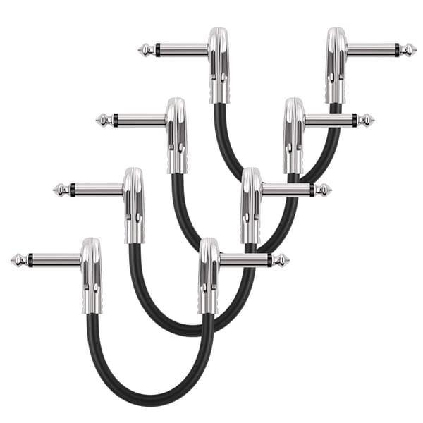 Guitar Patch Kabel 15cm 4 Pak højre vinkel Flat Patch ledning 6,35 mm