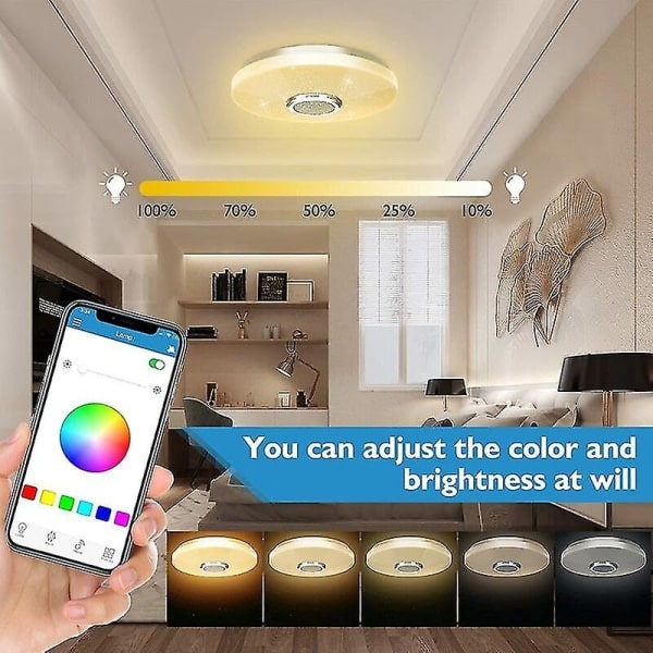 36w LED-taklampe med Bluetooth-høyttaler, smart med fjernkontroll for apper