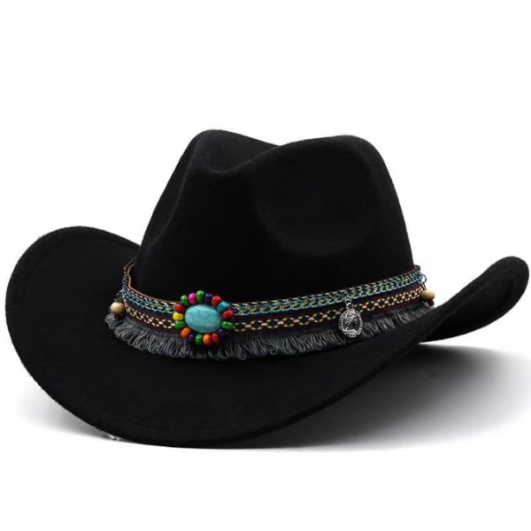 Mote vestlig cowboyhatt med filtlue med opprullbar brem black