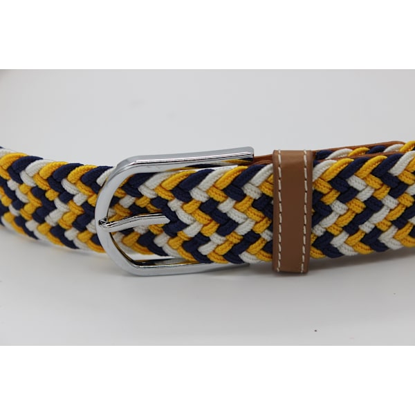 41 * 1,3 tommer Unisex Elastisk Stof Flettet Stretch Bælte Casual Mænd Kvinder Talje Bælte med PU Læder Spænde Gul Blå V yellow blue white