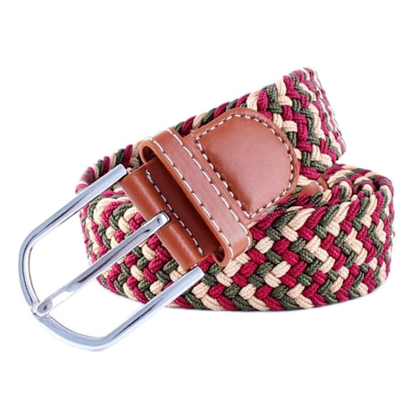 41 * 1,3 tum Unisex Elastisk Flätad Stretch Bälte Casual Herr Dam Midjebälte med PU Läder Spänne, Beige Grön Röd beige green red