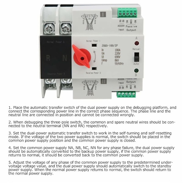Transfer Switch (100A/2P), Dobbelt Effekt Automatisk Transfer Switch,