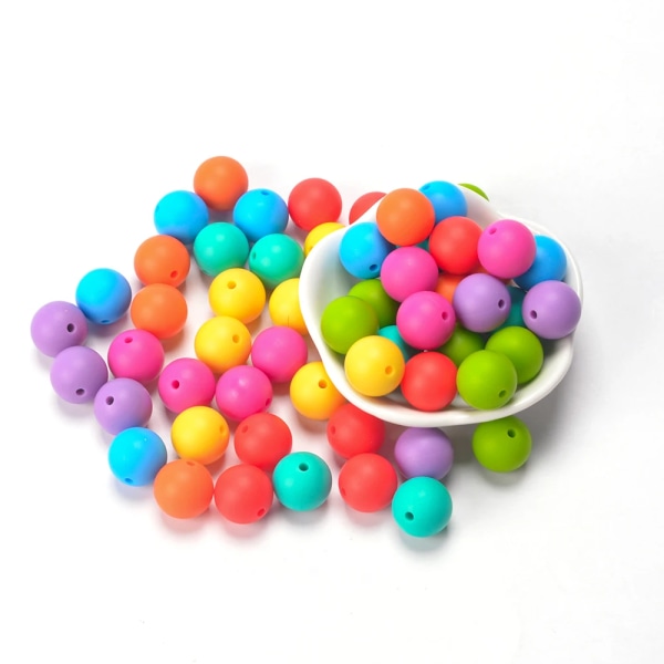 50 stk./parti silikoneperler 9/12/15MM perler til smykkefremstilling armbånd DIY suttekæde halskæde smykketilbehør mix color 15mm