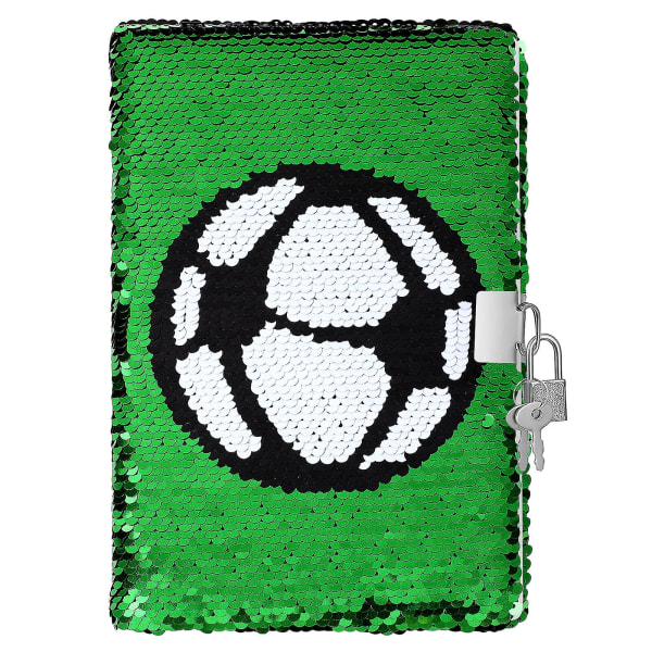 Sequined Notebook Football Pattern Reversible Notebook with Lock and Keys Diary Travel Diary for Notebook for Kids and Adults