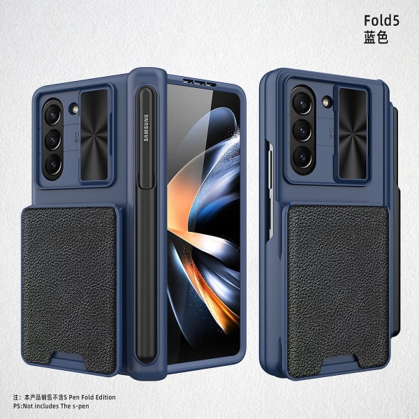 Fold 5 Etui, pungbeskyttelse etui til Samsung Galaxy Z Fold 5 med S Pen-holder og skydedæksel Blue