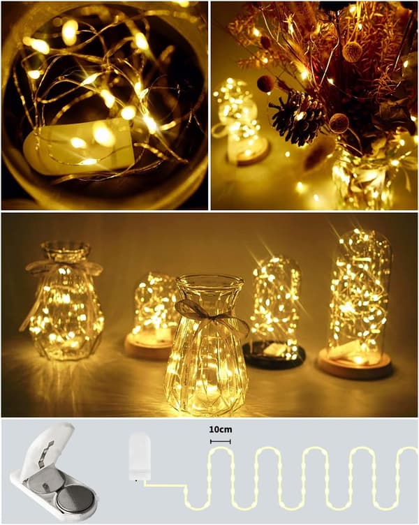 {hw} LED String Lights, 10 x 20 tråd, vandtæt, 2m sølvtråd til fest, jul, Halloween (blå)