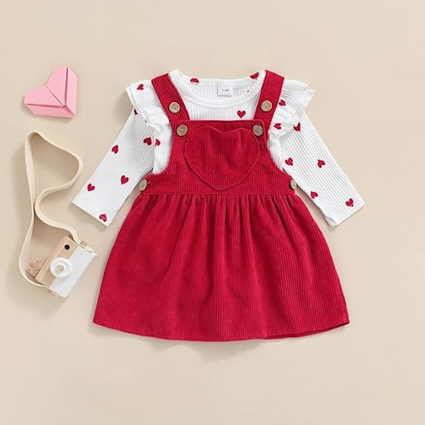 Babyflicka kläder Nyfödd klänning set Långärmad blomma Body Romper Manchester Overall Klänning Spädbarn Kläder 0-3 månader 0-3 months Red