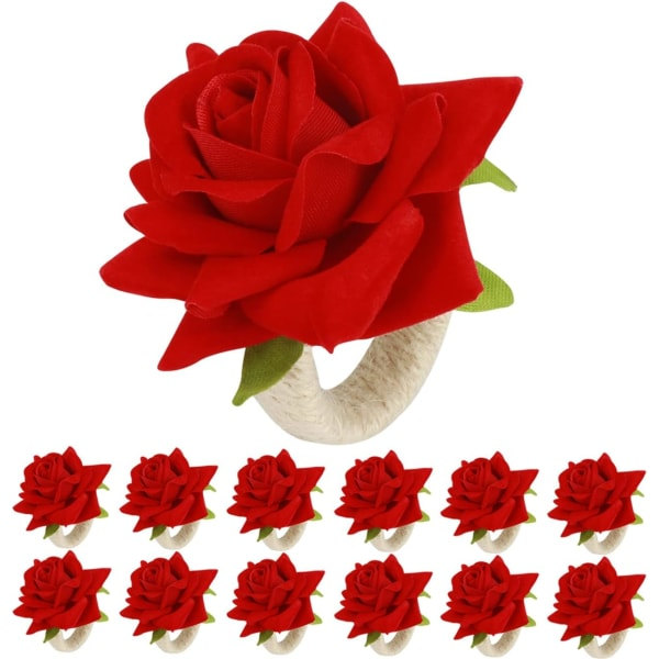 12 runde servettblomster (røde) Hvite bryllupsserviettringer, F