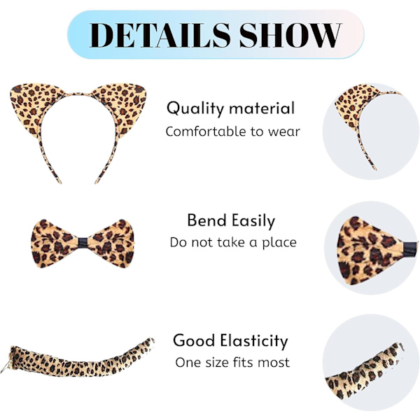 ELÄIMEN KORVAT JA HÄNTÄ SETTI Asuste Fancy Dress Party Lapsille Aikuisten Pääpanta (Leopard Set)
