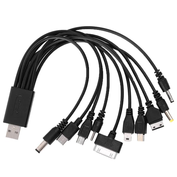 Universell Multi Pin Laderkabel 10 i 1 Multifunksjon USB Adapter Data Ladekabel for Hodetelefon Høyttaler MP3-spiller A-Normal