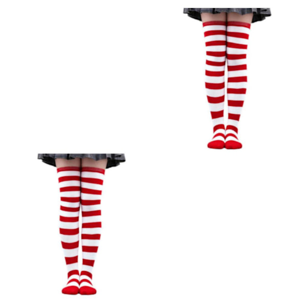 1/2/3/5 Raidallinen Sukat Mukavat Reiden Korkeat Sukat Puku Valkoinen Punainen 50cm White Red 50cm 2 Set