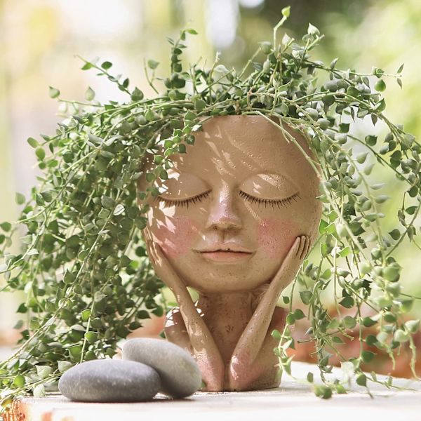 Ansiktsblomkruka Huvud Krukväxt Kruka Söt Harts Kaktus Krukväxt med Dräneringshål (Växter ingår ej.)