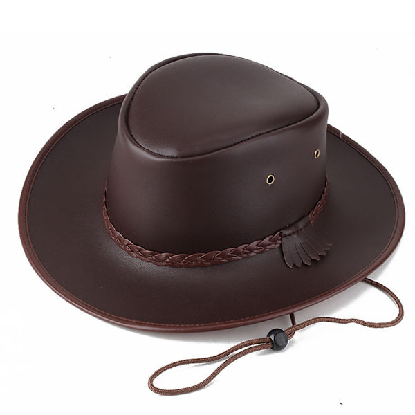 Sort Jungle Bull Læderhat, Western Hat, Australsk Hat, Cowboy Hat