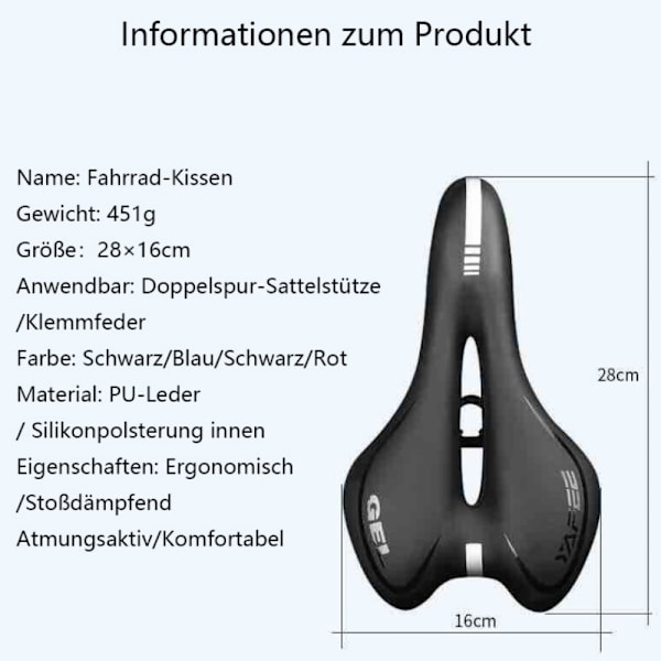 SPGOOD Cykelsaddel Mænd Kvinder Komfortabel Bred Blød Gel Ergonomisk Cykelsaddel med Dæksel og Nøgle til Mountainbike MTB Trekking Landevejscykel