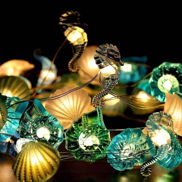 Ocean lyskæde musling søhest konkylie lys strand lyskæde LED lyskæde dekoration (3m 30 LED)