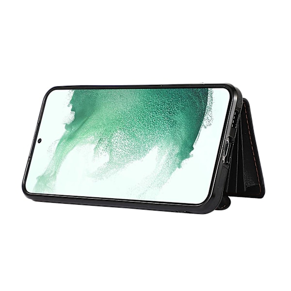 Telefonfodral för Samsung Galaxy S22 5g med stativ, RFID-blockering, kortfodral, PU-läder + TPU-skal Black